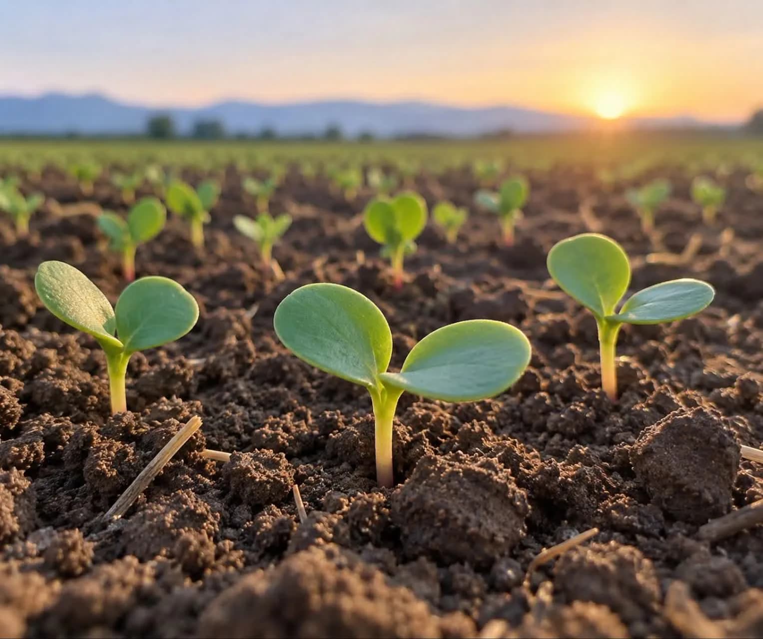 Green seedlings growing in soil